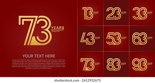 Anniversary set design with double line number. golden color for celebration event