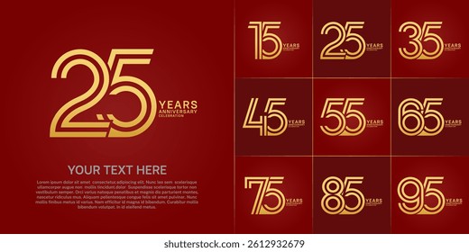 Anniversary set design with double line number. golden color for celebration event