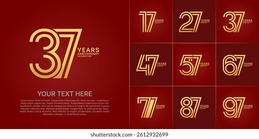 Anniversary set design with double line number. golden color for celebration event