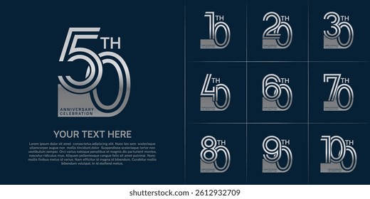 Anniversary set design with double line number. silver color for celebration event