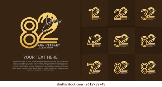 Anniversary set design with double line number and handwriting. golden and silver color for celebration event