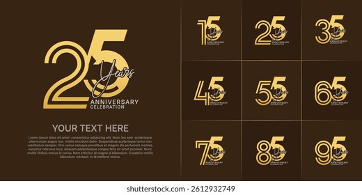 Anniversary set design with double line number and handwriting. golden and silver color for celebration event
