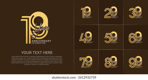Anniversary set design with double line number and handwriting. golden and silver color for celebration event