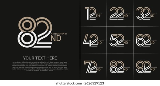 Anniversary set design with double line number. brown and white color for celebration event
