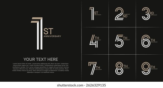 Anniversary set design with double line number. brown and white color for celebration event