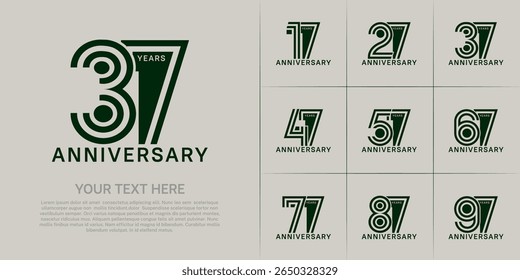 Anniversary set design with double line number. green color for celebration event