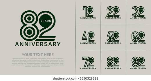 Anniversary set design with double line number. green color for celebration event