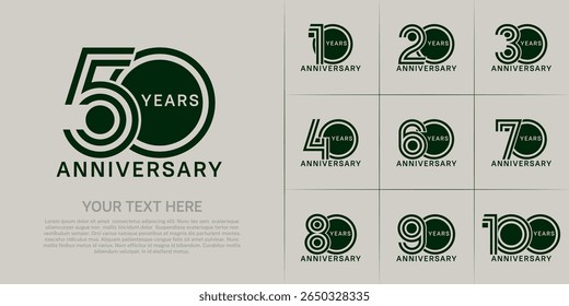 Anniversary set design with double line number. green color for celebration event