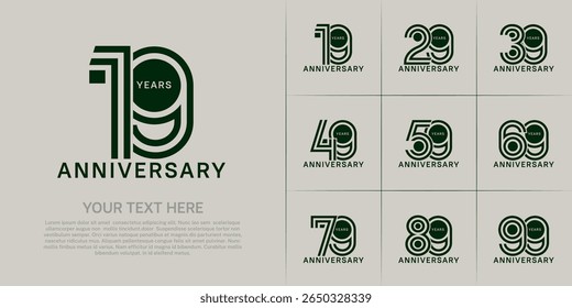 Anniversary set design with double line number. green color for celebration event