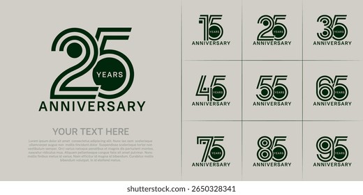 Anniversary set design with double line number. green color for celebration event