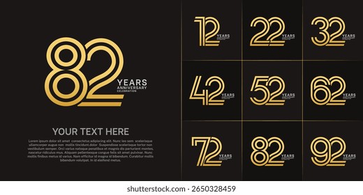 Anniversary set design with double line number. golden and silver color for celebration event