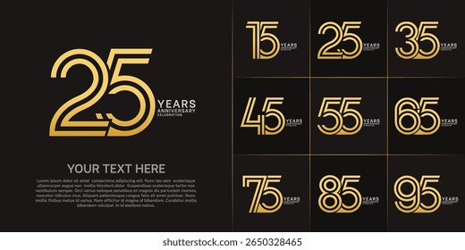 Anniversary set design with double line number. golden and silver color for celebration event