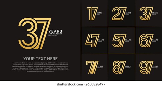 Anniversary set design with double line number. golden and silver color for celebration event