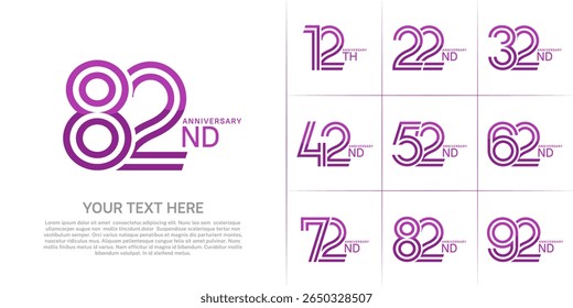 Anniversary set design with double line number. purple color for celebration event