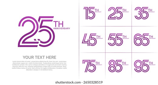 Anniversary set design with double line number. purple color for celebration event