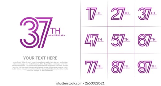 Anniversary set design with double line number. purple color for celebration event
