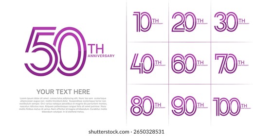 Jubiläums-Set Design mit doppelter Zeilennummer. violette Farbe für Feierlichkeiten