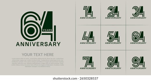 Anniversary set design with double line number. green color for celebration event
