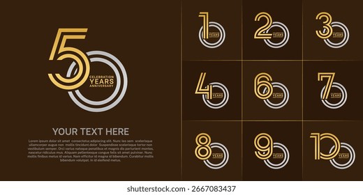 Jubiläums-Set Design mit doppelter Zeilennummer. goldene und silberne Farbe für Feierlichkeiten