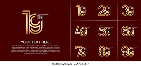 Anniversary set design with double line number. gold and silver color for celebration event