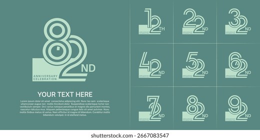 Anniversary set design with double line number. green color for celebration event