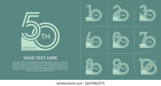 Diseño de conjunto de aniversario con número de línea doble. color verde para el evento de celebración