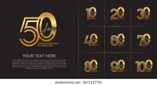 Jubiläums-Set Design mit doppelter Zeilennummer und Handschrift. goldene Farbe für Feierlichkeiten