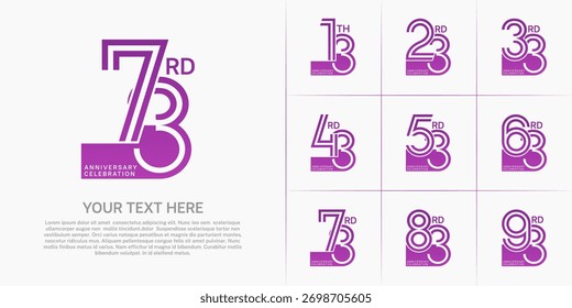 Anniversary set design with double line number. purple color for celebration event