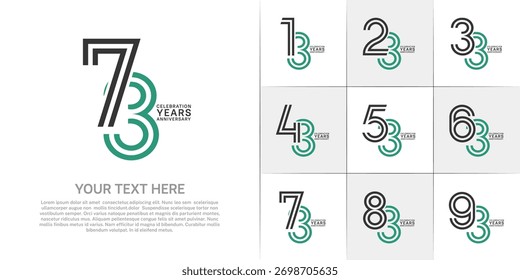 Anniversary set design with double line number. black and green color for celebration event