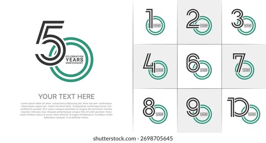 Anniversary set design with double line number. black and green color for celebration event