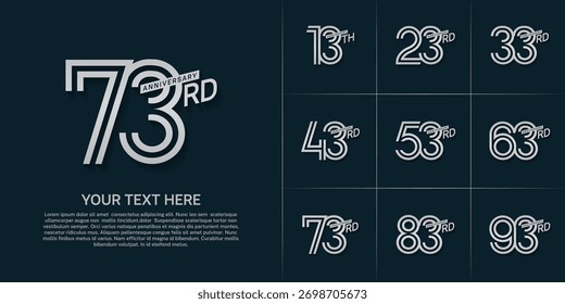 Anniversary set design with double line number. silver color for celebration event