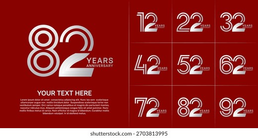 Diseño de conjunto de aniversario con número de línea doble. color de plata para el evento de celebración