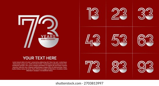 Anniversary set design with double line number. silver color for celebration event
