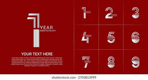 Diseño de conjunto de aniversario con número de línea doble. color de plata para el evento de celebración