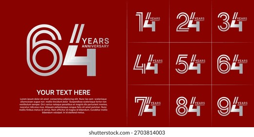 Anniversary set design with double line number. silver color for celebration event