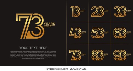 Anniversary set design with double line number. gold color for celebration event