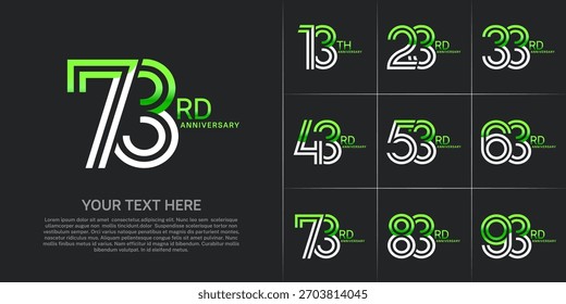 Anniversary set design with double line number. green and white color for celebration event
