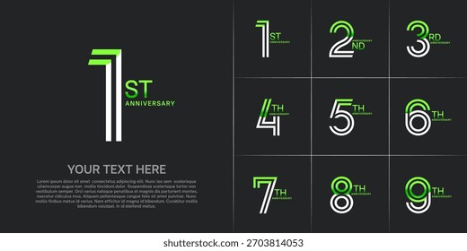 Anniversary set design with double line number. green and white color for celebration event