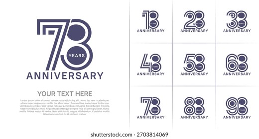 Anniversary set design with double line number. purple color for celebration event