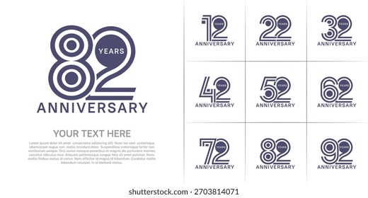 Diseño de conjunto de aniversario con número de línea doble. color púrpura para el evento de celebración