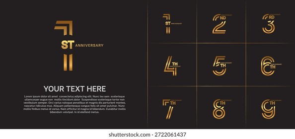 Anniversary set design with double line number. gold color for celebration event