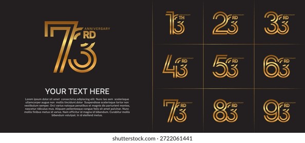 Anniversary set design with double line number. gold color for celebration event