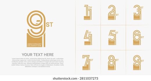 Anniversary set design with double line number. brown color for celebration event