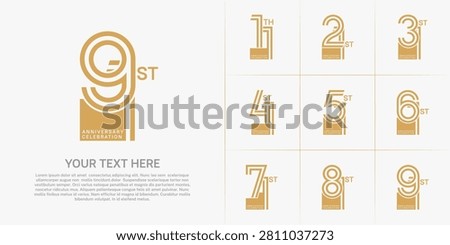 Anniversary set design with double line number. brown color for celebration event