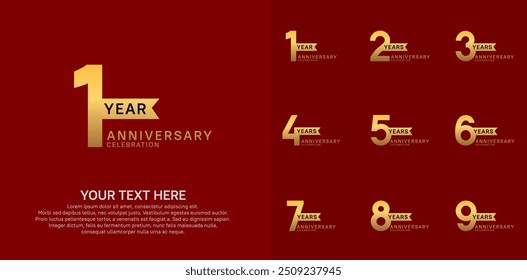 anniversary set, golden color with ribbon for celebration event