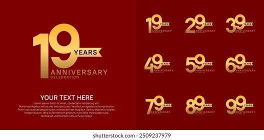 anniversary set, golden color with ribbon for celebration event