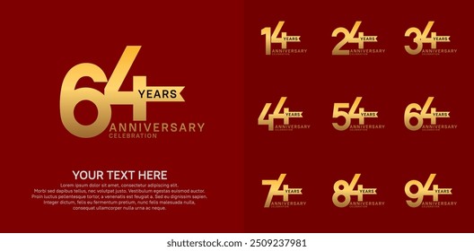 anniversary set, golden color with ribbon for celebration event