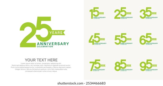 anniversary set, green color with ribbon for celebration event