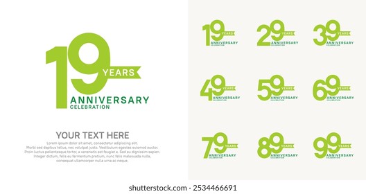 anniversary set, green color with ribbon for celebration event