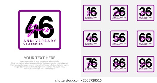 anniversary set logo style with black and purple color in square for company celebration moment